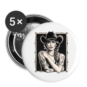 Femme en chapeau de cow-boy avec des tatouages - Lot de 5 petits badges (25 mm) - blanc - Devant