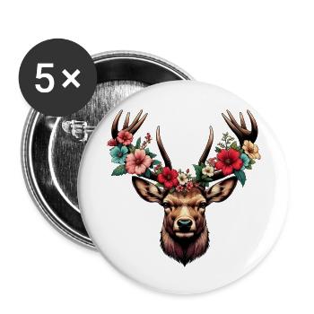 Deer with Flowers - Buttons small 1''/25 mm (5-pack) - white - Front