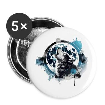loup hurlant - Lot de 5 petits badges (25 mm) - blanc - Devant
