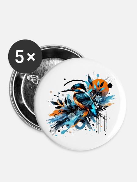 Eisvogel, buntes Aquarell, Vogel - Buttons klein 25 mm (5er Pack) - Weiß