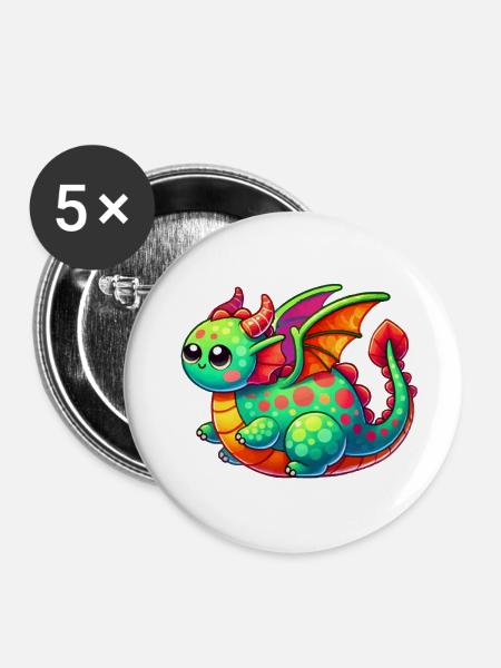 drache comic - Buttons klein 25 mm (5er Pack) - Weiß