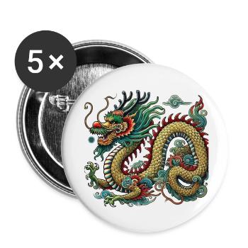 Dragon Chine - Lot de 5 petits badges (25 mm) - blanc - Devant