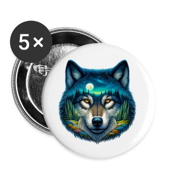 Loup - Lot de 5 petits badges (25 mm) - blanc - Devant