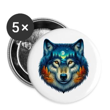 Loup - Lot de 5 petits badges (25 mm) - blanc - Devant