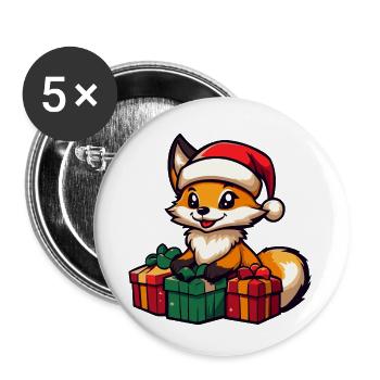 Fuchs Weihnachten Geschenke - Buttons klein 25 mm (5er Pack) - Weiß - Vorne