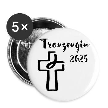 Trauzeugin 2025 Fisch taucht ins Kreuz - Buttons klein 25 mm (5er Pack) - Weiß - Vorne