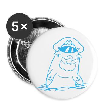drôle vieux dauphin capitaine mignon dessin animé bande dessinée - Lot de 5 petits badges (25 mm) - blanc - Devant