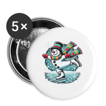 Schlittschuhlaufen Schneemann Winter Weihnachten - Buttons klein 25 mm (5er Pack) - Weiß - Vorne