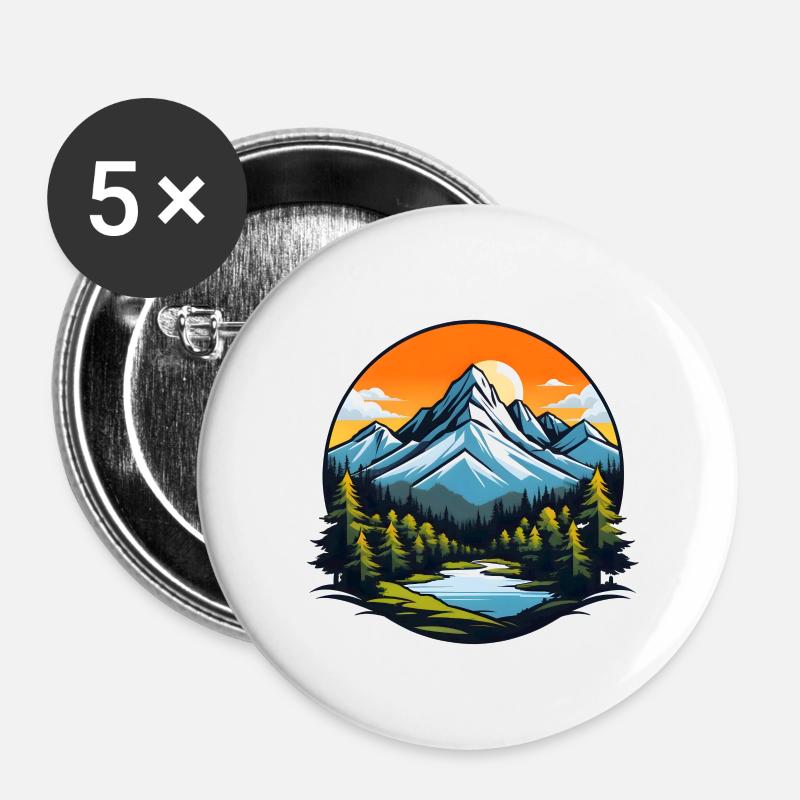 Mountain lake in the evening light: pure nature - Buttons small 1''/25 mm (5-pack) - white