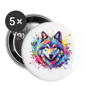 Wolf Kunst Bunt - Tier Motiv Kunstwerk Wolf - Buttons klein 25 mm (5er Pack) - Weiß - Vorne