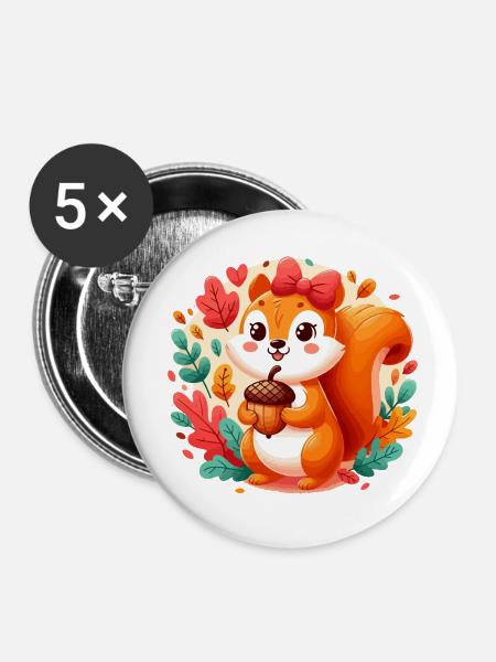 Süßes Eichhörnchen mit Eichel - Buttons klein 25 mm (5er Pack) - Weiß