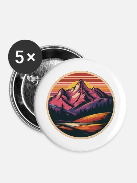 Retro Berge Landschaft - Buttons klein 25 mm (5er Pack) - Weiß