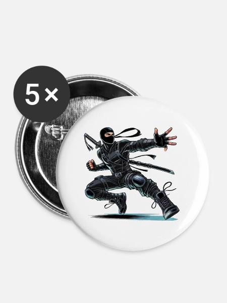 Ninja - Buttons klein 25 mm (5er Pack) - Weiß