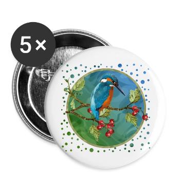 Bunter Vogel - Buttons klein 25 mm (5er Pack) - Weiß - Vorne