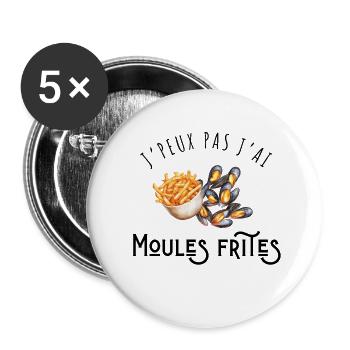 I can't I have mussels and fries - mussels gift idea - Buttons small 1''/25 mm (5-pack) - white - Front
