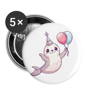 Seal Animal Birthday Comic - Buttons small 1''/25 mm (5-pack) - white - Front