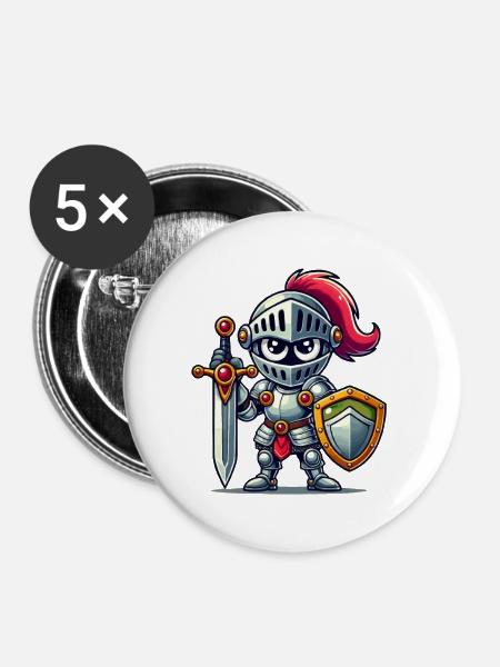 Ritter Comic - Buttons klein 25 mm (5er Pack) - Weiß