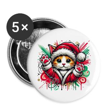 cute cat dressed up as santa claus - Buttons small 1''/25 mm (5-pack) - white - Front