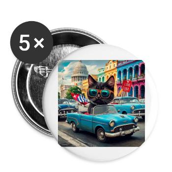 Chat en tournée - J’adore Cuba ! -La Havane - Lot de 5 petits badges (25 mm) - blanc - Devant