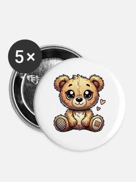 Teddybär - Buttons klein 25 mm (5er Pack) - Weiß