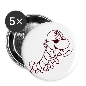Raupe Böse Piraten Matrose Mütze Lustig Süß Comic - Buttons klein 25 mm (5er Pack) - Weiß - Vorne