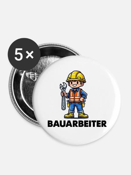 bauarbeiter - Buttons klein 25 mm (5er Pack) - Weiß