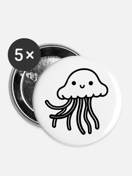 Qualle - Buttons klein 25 mm (5er Pack) - Weiß