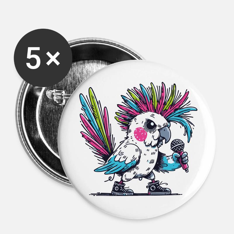 Punk Kakadu mit Irokesenschnitt - Buttons klein 25 mm (5er Pack) - Weiß