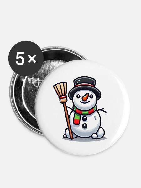 Schneemann Comic - Buttons klein 25 mm (5er Pack) - Weiß