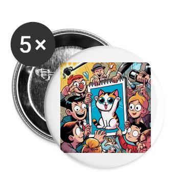 Excitement over the Cat Drawing - Buttons small 1''/25 mm (5-pack) - white - Front