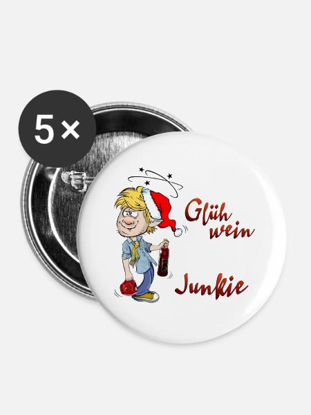 Glühwein Junkie - Buttons klein 25 mm (5er Pack) - Weiß