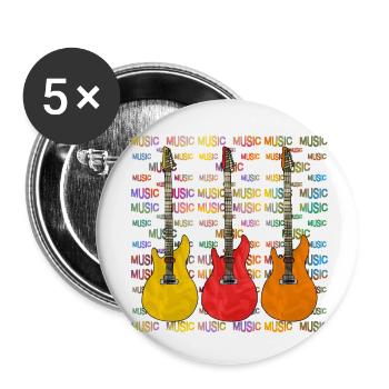 Guitares - Lot de 5 petits badges (25 mm) - blanc - Devant