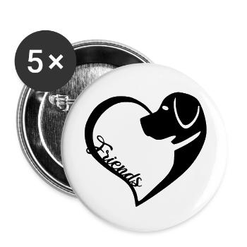 Hund als Herz schwarz - Buttons klein 25 mm (5er Pack) - Weiß - Vorne