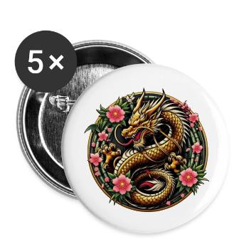 Dragon de Chine - Lot de 5 petits badges (25 mm) - blanc - Devant