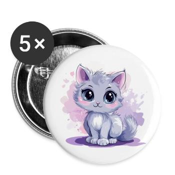 Cute Cat Anime with Big Eyes - Buttons small 1''/25 mm (5-pack) - white - Front