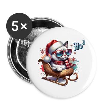 Traîneau de Noël Chat Drôle - Lot de 5 petits badges (25 mm) - blanc - Devant