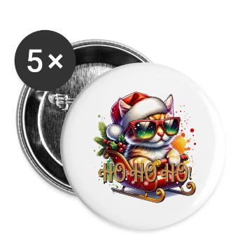 Traîneau de Noël Chat Drôle - Lot de 5 petits badges (25 mm) - blanc - Devant