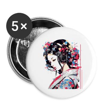 Femme japonaise Portrait Geisha Tradition Culture A - Lot de 5 petits badges (25 mm) - blanc - Devant
