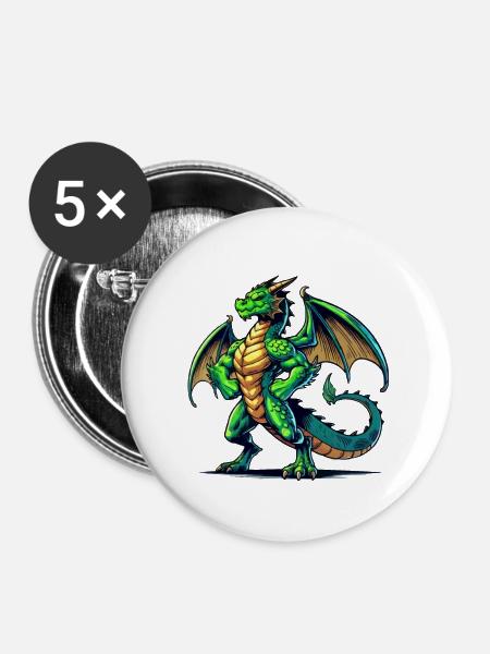 Drache - Buttons klein 25 mm (5er Pack) - Weiß