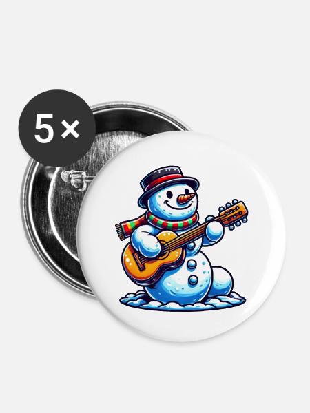 schneemann gitarre - Buttons klein 25 mm (5er Pack) - Weiß