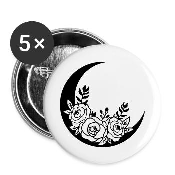 Schwarzer blühender Mond - Buttons klein 25 mm (5er Pack) - Weiß - Vorne