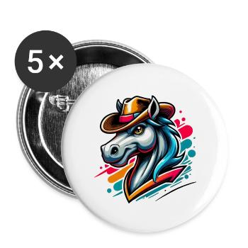 Cheval d’équitation western avec chapeau de cow-boy - Lot de 5 petits badges (25 mm) - blanc - Devant