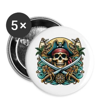 Pirate Logo - Lot de 5 petits badges (25 mm) - blanc - Devant