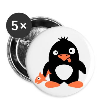 Lustiger Pinguin Fisch Gefangen Verrückt Dumm Doof - Buttons klein 25 mm (5er Pack) - Weiß - Vorne
