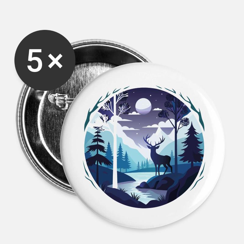Hirsch Silhouette - Buttons klein 25 mm (5er Pack) - Weiß