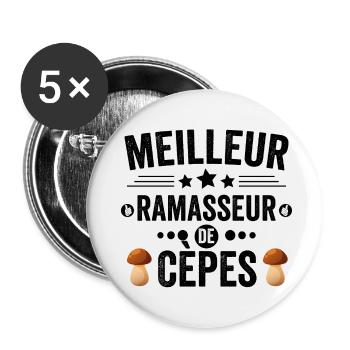 Meilleur Ramasseur De Cèpes Champignons Cèpe - Lot de 5 petits badges (25 mm) - blanc - Devant