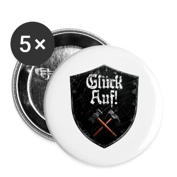 Bonne chance sur le logo minage mineur maillet et fer - Lot de 5 petits badges (25 mm) - blanc - Devant