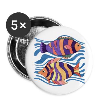Fishes - Buttons small 1''/25 mm (5-pack) - white - Front