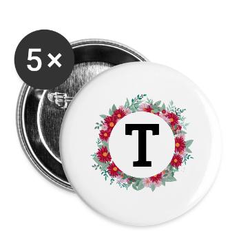 Buchstabe t Blumenkrone - Buttons klein 25 mm (5er Pack) - Weiß - Vorne