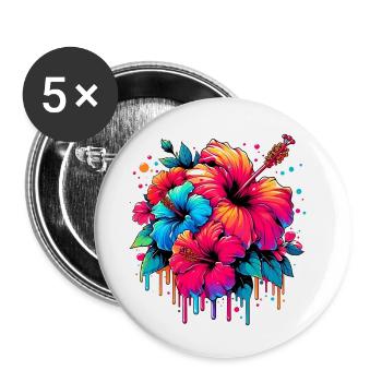 Hibiskusblüten - Buttons klein 25 mm (5er Pack) - Weiß - Vorne
